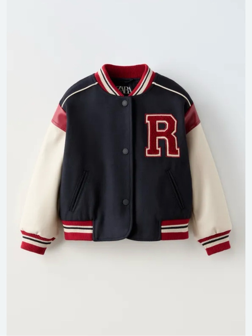 Zara Kids Navy, Cream & Red Varsity Jacket with 'R' Patch